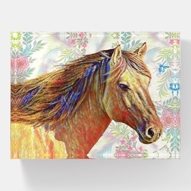 Gold Horse Floral Art Paperweight (Front)