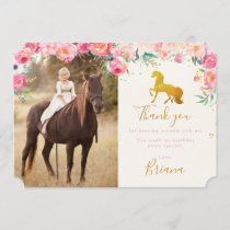 Gold Horse & Floral Photo Thank you card