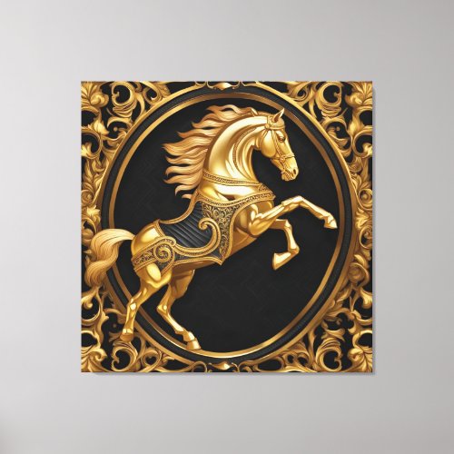 Gold horse gold and black ornamental frame canvas print