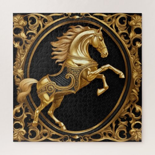 Gold horse gold and black ornamental frame jigsaw puzzle