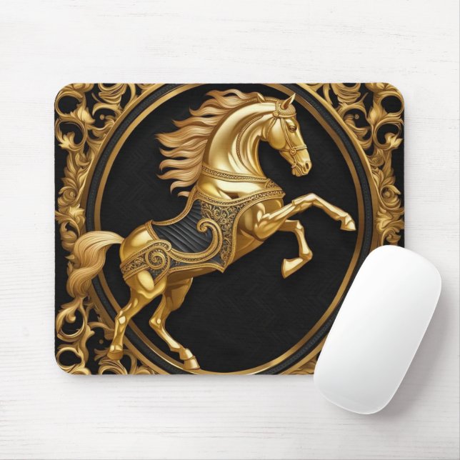 Gold horse gold and black ornamental frame mouse pad (With Mouse)