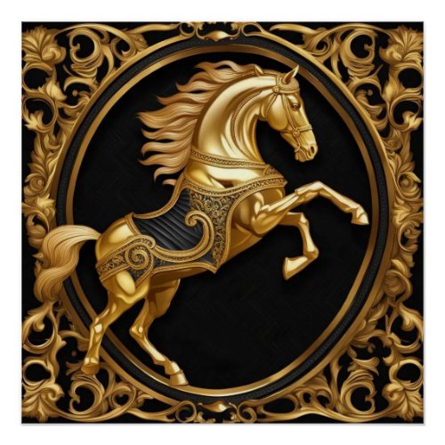Gold horse gold and black ornamental frame poster