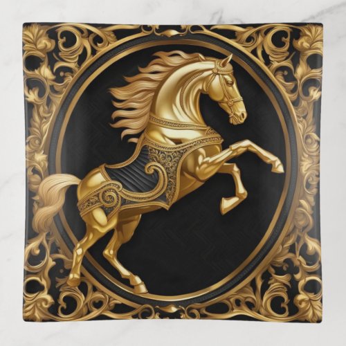Gold horse gold and black ornamental frame trinket tray