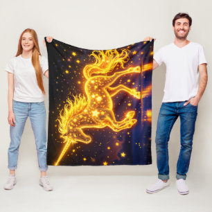 Gold horse horn fairy tale night space sky fleece blanket