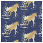Gold Horse on Blue Holiday Fabric