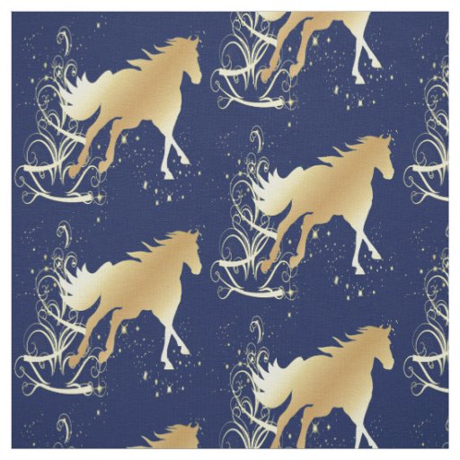 Gold Horse on Blue Holiday Fabric