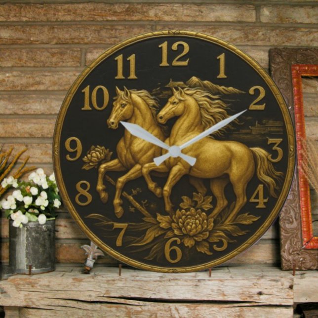 Gold horse plated equestrian elegant rustic luxury large clock (Creator Uploaded)