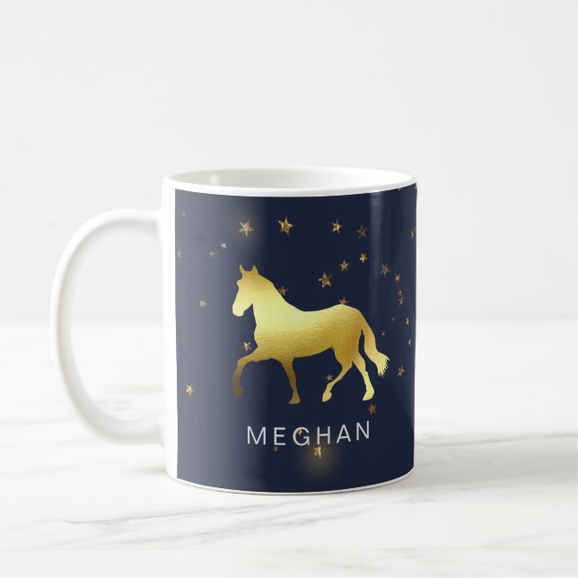 gold horse stars equestrian Monogram Coffee Mug (Left)