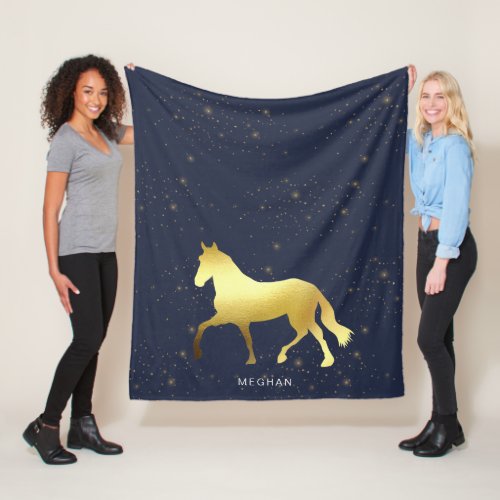 gold horse stars equestrian Monogram Fleece Blanket