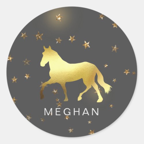 gold horse stars equestrian Monogram Phone case Classic Round Sticker