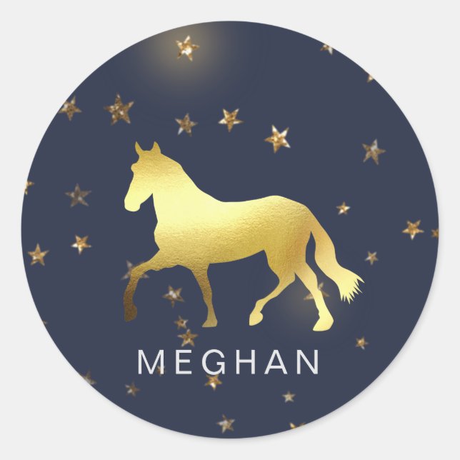 gold horse stars equestrian Monogram Phone case Classic Round Sticker (Front)