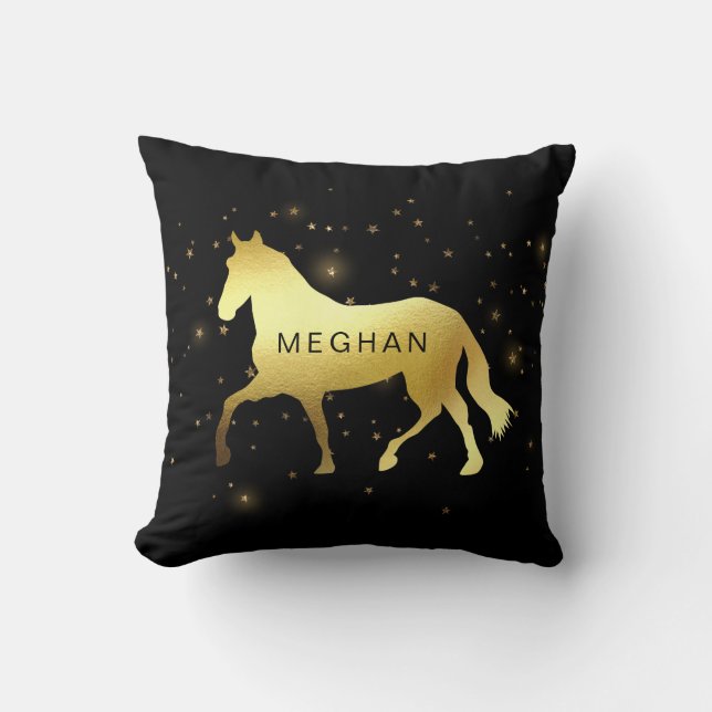 gold horse stars equestrian Monogram Throw Pillow (Front)