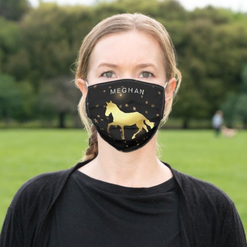 gold horse stars monogram adult cloth face mask