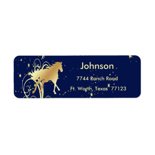 Gold Horse with Accents on Blue Return Address Label