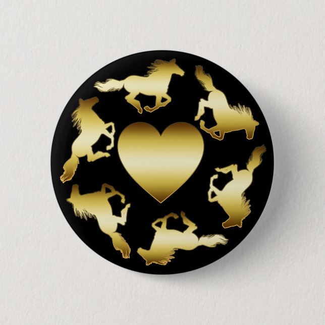GOLD HORSES RING PINBACK BUTTON (Front)