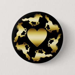 GOLD HORSES RING PINBACK BUTTON