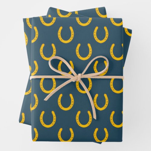 Gold Horseshoes Pattern Cowboy Good Luck Elegant Wrapping Paper Sheets