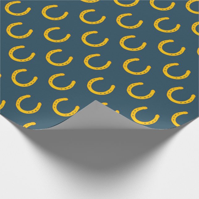 Gold horseshoes pattern dark background gift wrap (Corner)