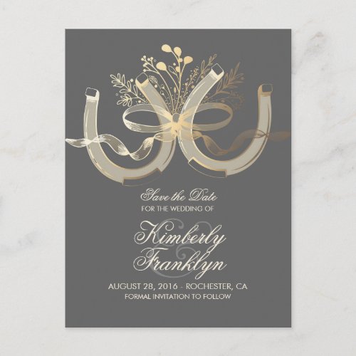 Gold Horseshoes Rustic Country Save the Date Announcement Postcard