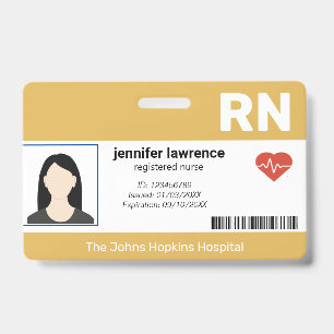 gold   Hospital Medical Employee Photo ,BarCode ID Badge