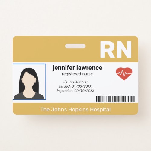 gold  Hospital Medical Employee Photo BarCode ID Badge