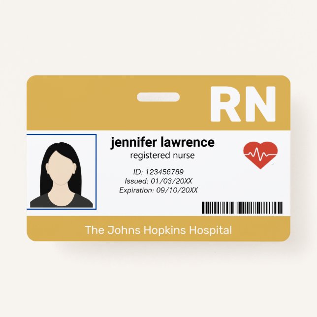 gold | Hospital Medical Employee Photo ,BarCode ID Badge (Front)