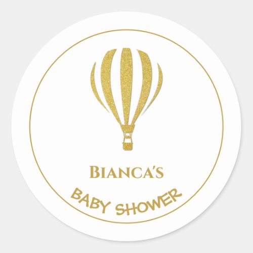 Gold Hot Air Balloon Baby Shower Classic Round Sticker