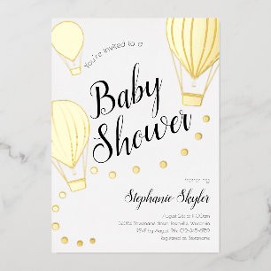 Gold Hot Air Balloon Baby Shower Foil Invitation