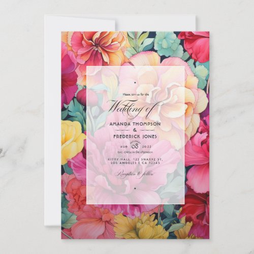 Gold Hot_Pink and Green Floral Wedding Invitation