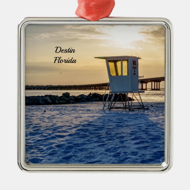 Gold Hour Destin East Pass Square Ornament (Front)