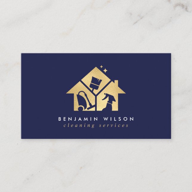 Gold House Cleaning Services Business Card (Front)