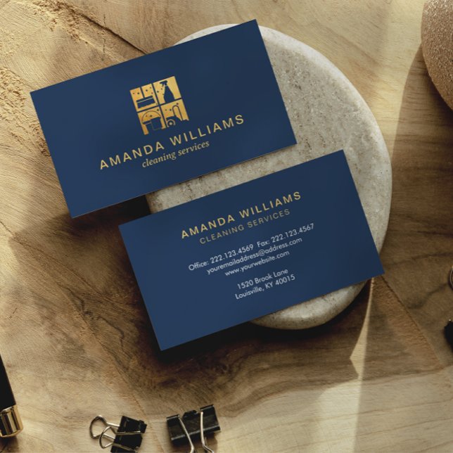 Gold House Cleaning Services Business Card (Creator Uploaded)