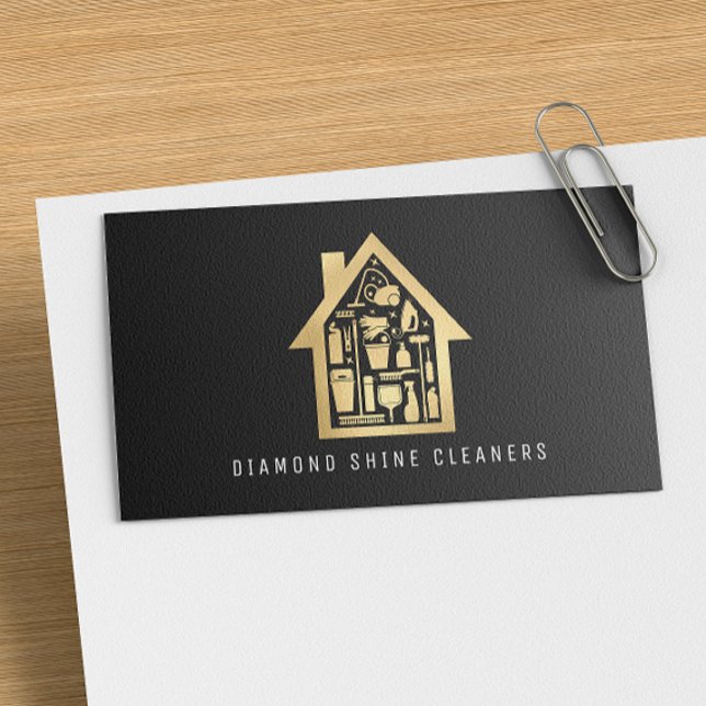 Gold House Cleaning Services Business Card (Creator Uploaded)