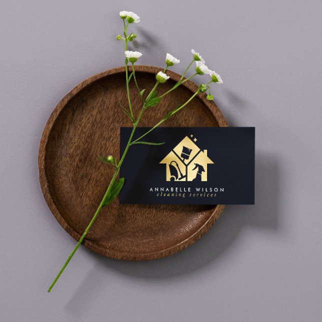 Gold House Cleaning Services Business Card (Creator Uploaded)