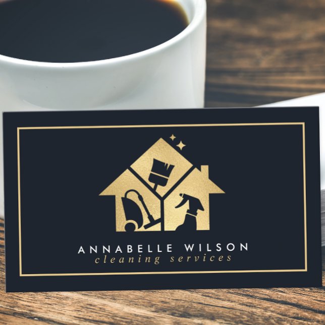 Gold House Cleaning Services Business Card (Creator Uploaded)