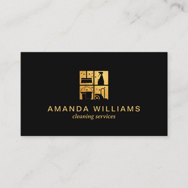 Gold House Cleaning Services Business Card (Front)