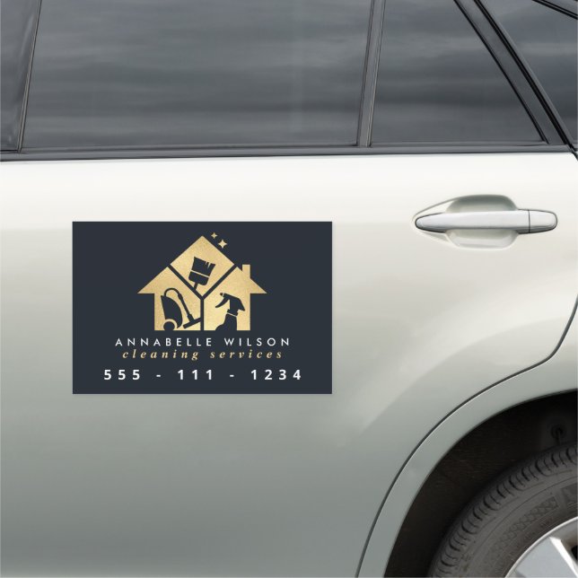 Gold House Cleaning Services Car Magnet (In Situ)