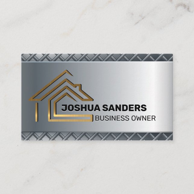 Gold House Line Logo | Real Estate Business Card (Front)