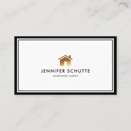 Gold House Logo Modern Professional Realtor Broker Business Card