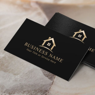 Gold House Logo Real Estate Realtor House Cleaning Business Card