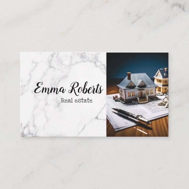 Gold House Logo Real Estate Realtor Navy Photo Business Card (Front)