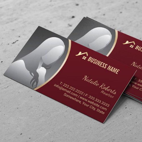 Gold House Logo Real Estate Realtor Red Photo Business Card