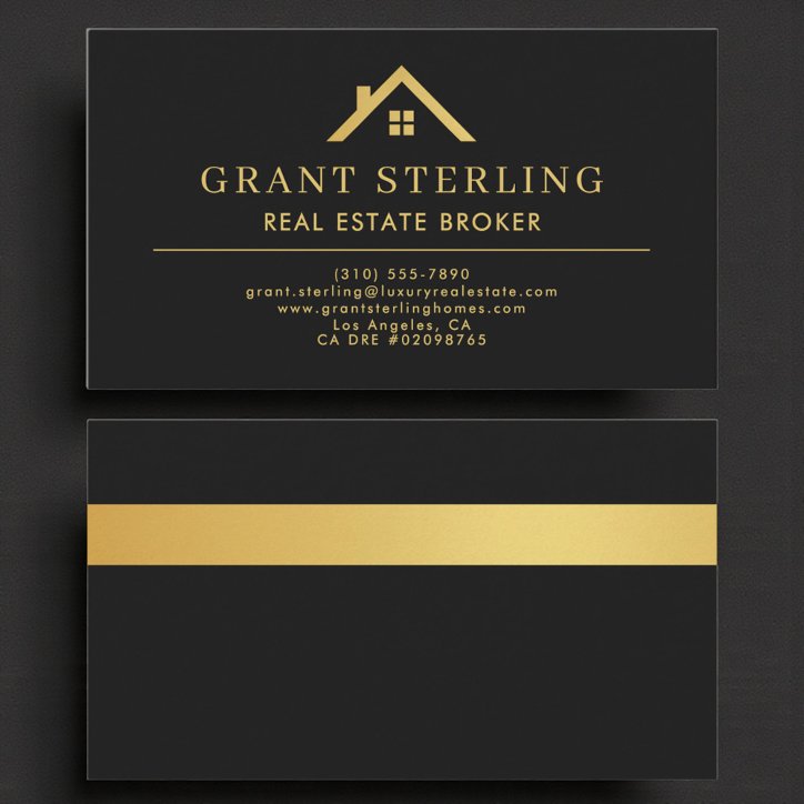 Gold House Real Estate Broker Black Business Card