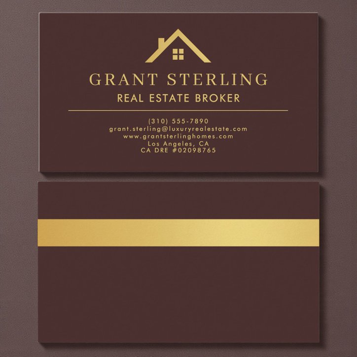 Gold House Real Estate Broker Burgundy Business Card
