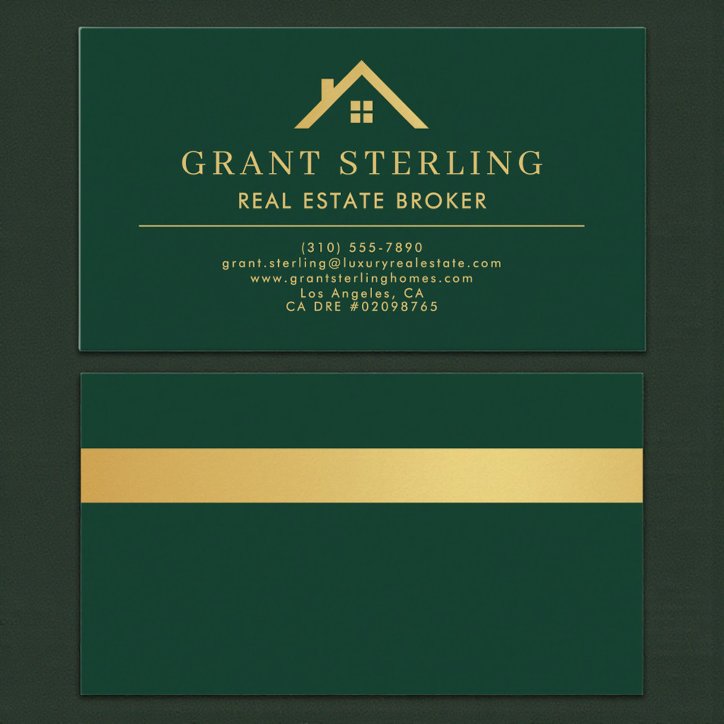 Gold House Real Estate Broker Green Business Card
