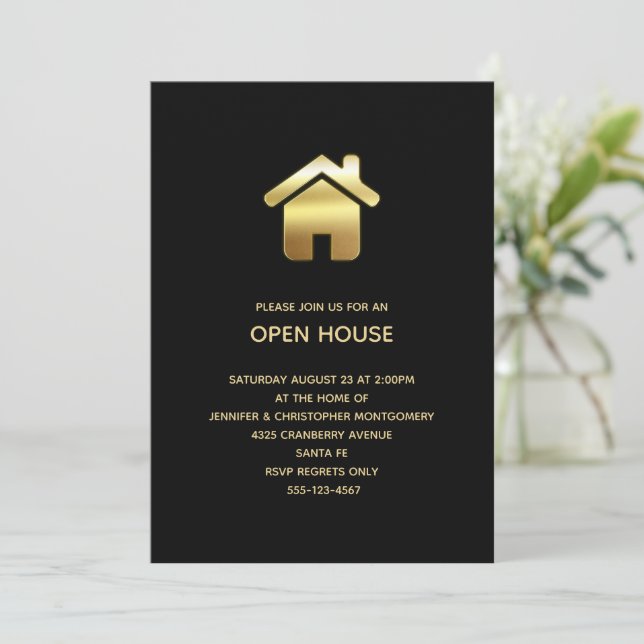 Gold House Symbol Open House Invitation (Standing Front)