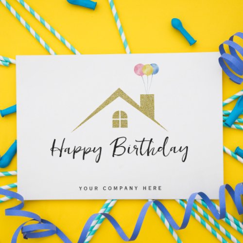 Gold House with Balloons Happy Birthday Realty Postcard