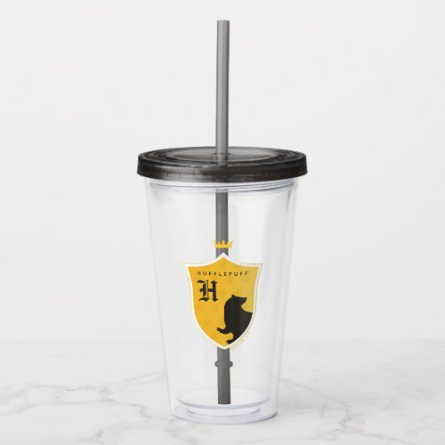 Gold HUFFLEPUFF Outlined Crowned Crest Acrylic Tumbler