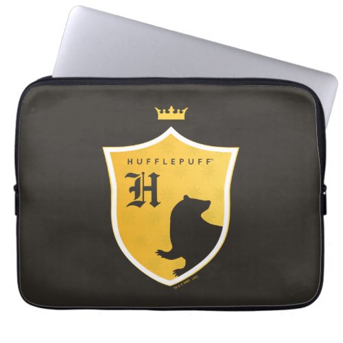 Gold HUFFLEPUFF Outlined Crowned Crest Laptop Sleeve