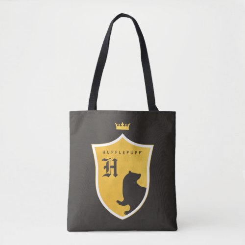 Gold HUFFLEPUFF Outlined Crowned Crest Tote Bag